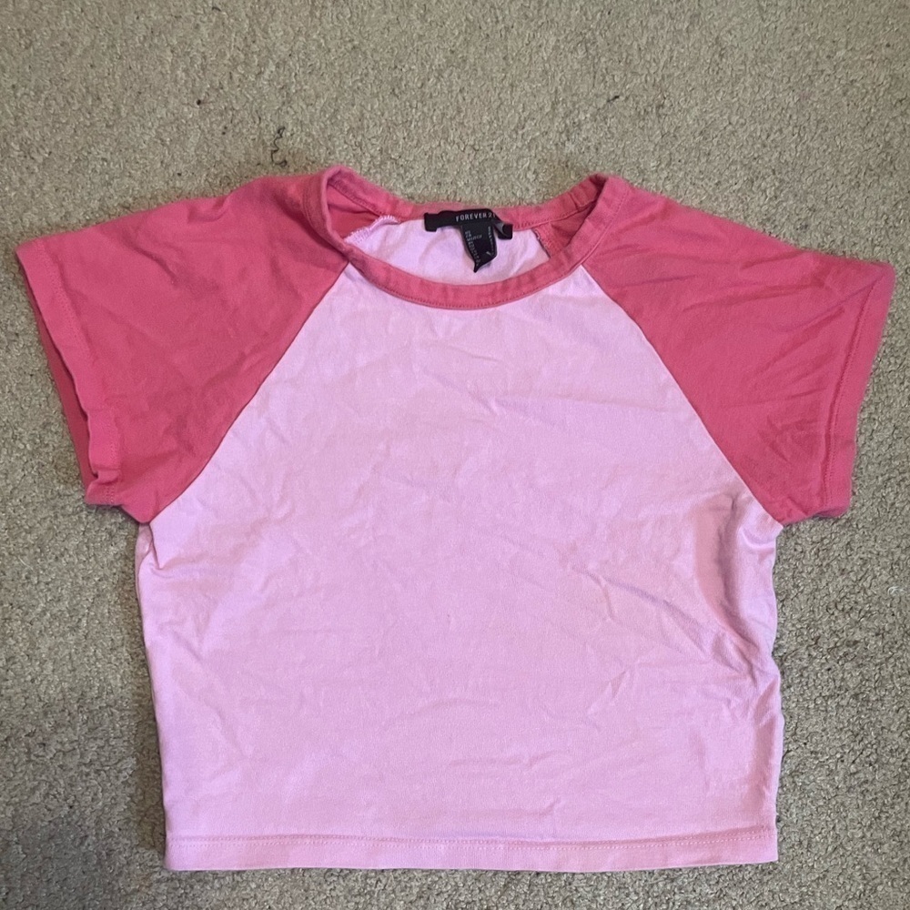 Forever 21 Pink Color block Cropped T-Shirt size small